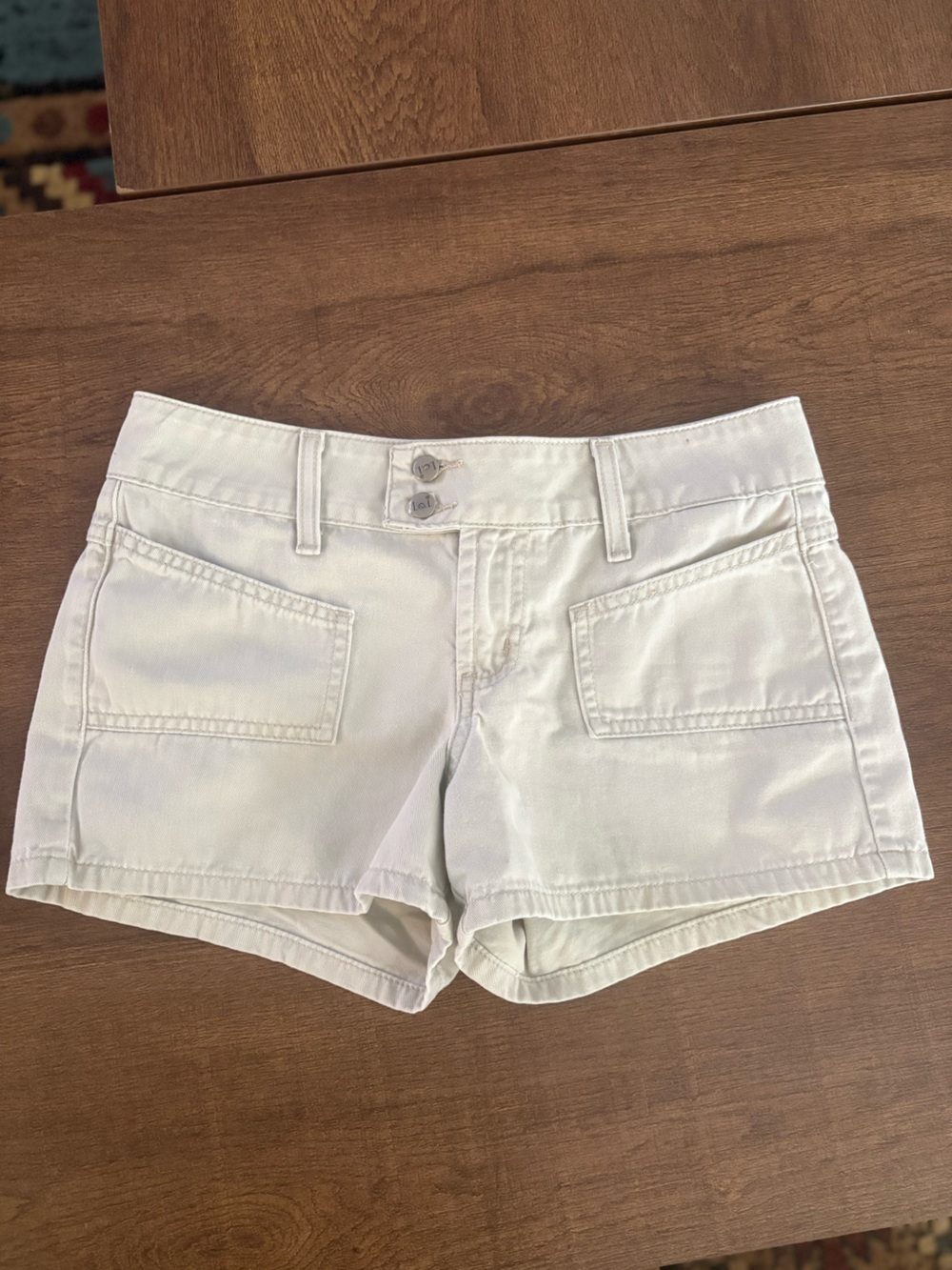 VTG 90s Y2K lei Utility Twill Shorts Off-White Khaki Double Button Size 1